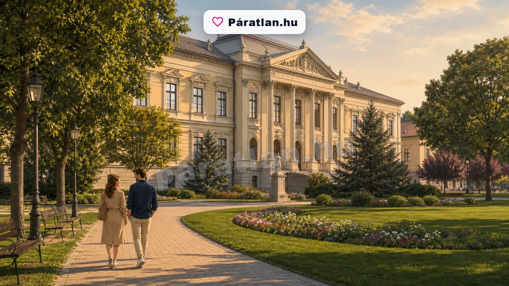 Békéscsaba városi hangulat egy sétáló párral