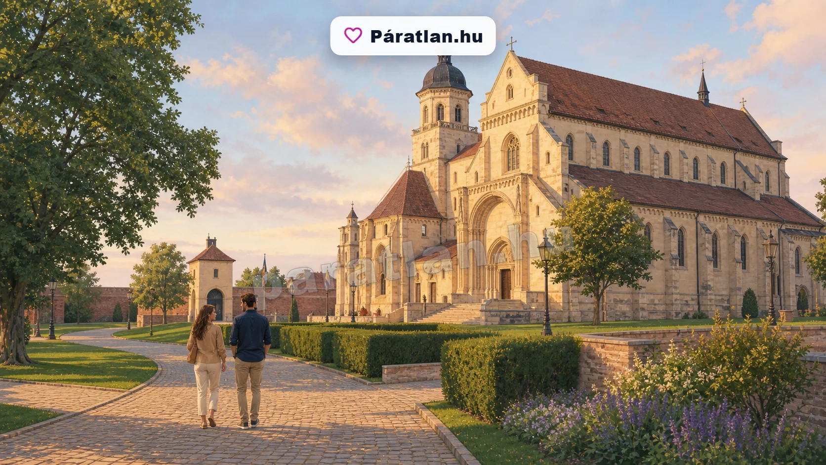Gyulafehérvár városi hangulat egy sétáló párral