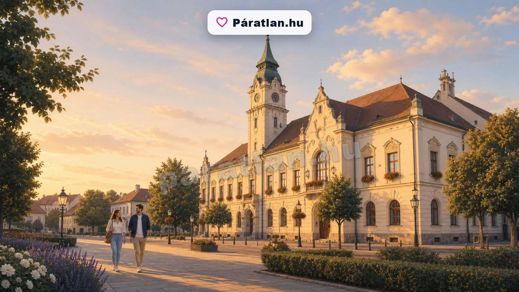 Kiskunhalas városi hangulat egy sétáló párral