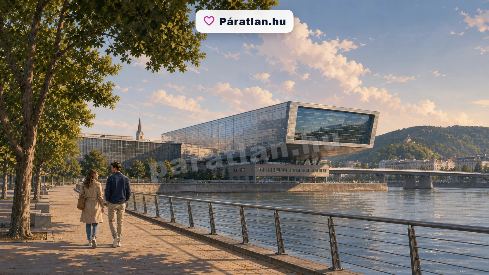 Linz városi hangulat egy sétáló párral