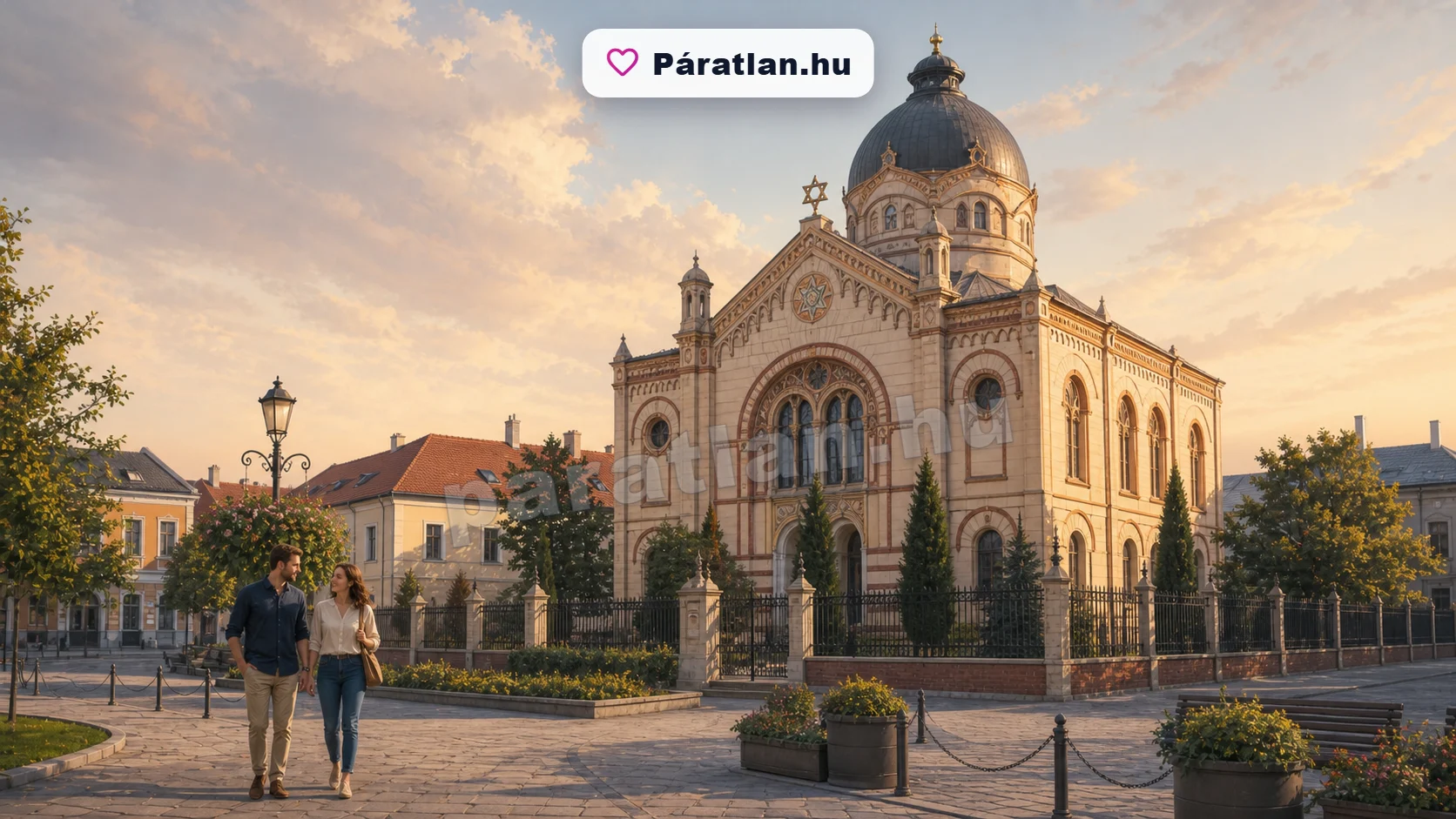Losonc városi hangulat egy sétáló párral