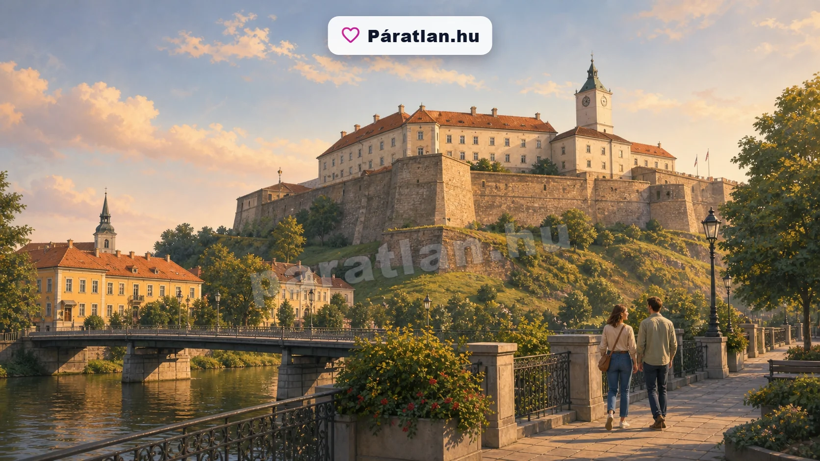 Munkács városi hangulat egy sétáló párral