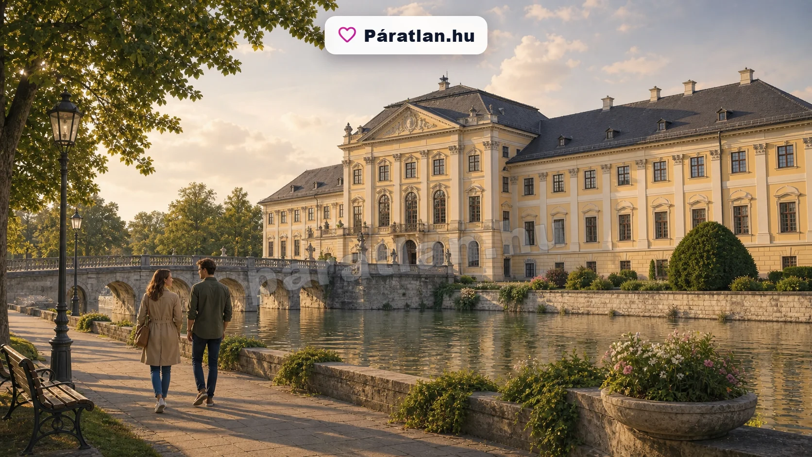 Pápa városi hangulat egy sétáló párral