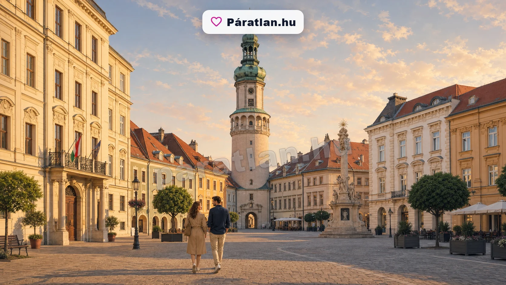 Sopron városi hangulat egy sétáló párral