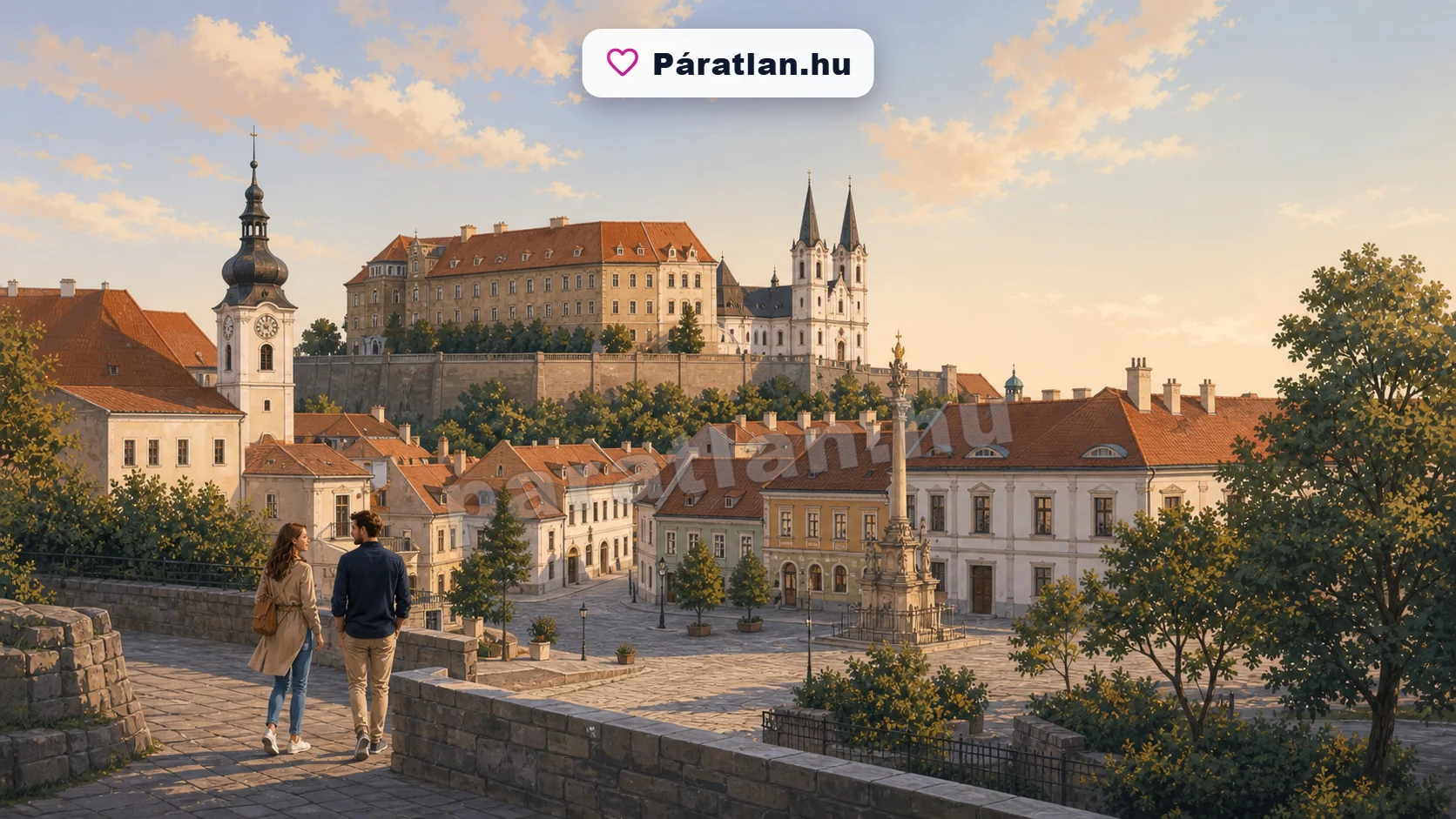 Veszprém városi hangulat egy sétáló párral